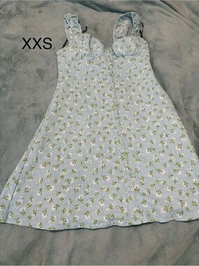No Boundaries Light Blue Floral Midi Dress with Green Accents